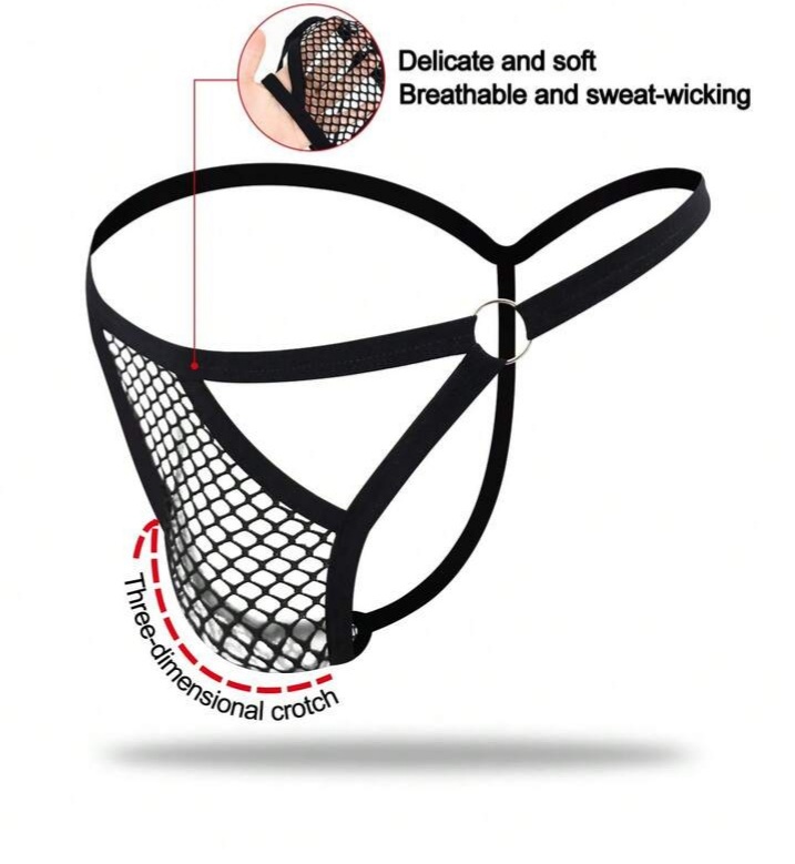 Men's Fashionable Black Mesh Lingerie, Waist-High Briefs For Men